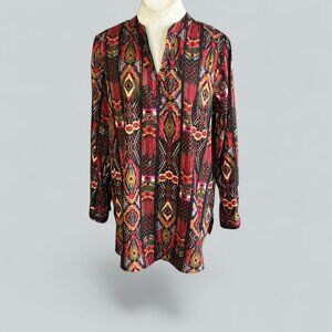 Collections Etc. Tunic Vintage 90s Y2K Aztec Print Popover  Top Size XL